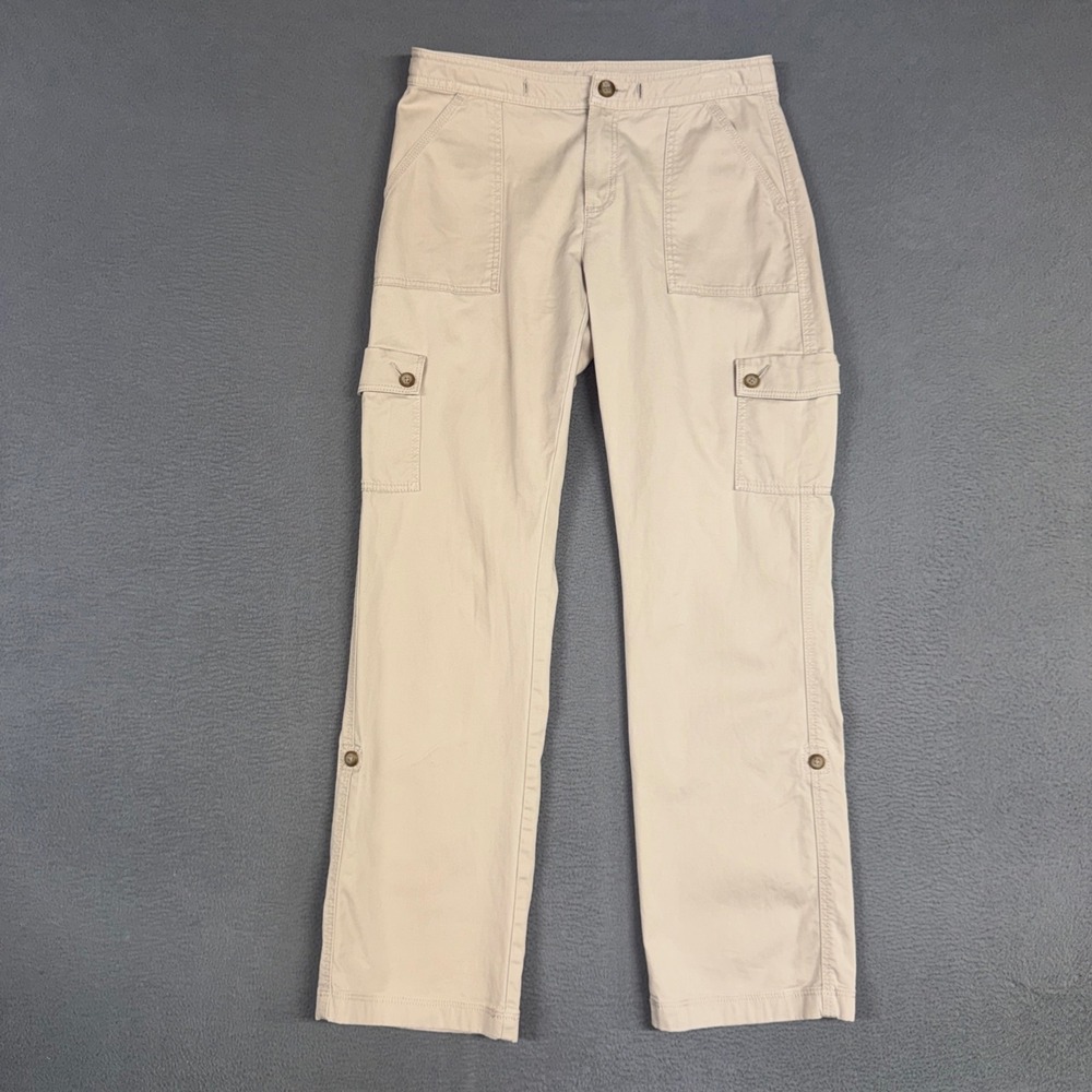 LL Bean Pants Womens 4 Brown Favorite Fit Roll Tab Straight Leg Cargo Utility